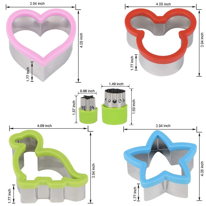 Hhyn Sandwich Cutters Set for Kids, Mickey Mouse, Dinosaur, Star, Heart Shapes and Mini Vegetable Fruit Cookie Cutters Food Mold for Holiday and Party - Image 5